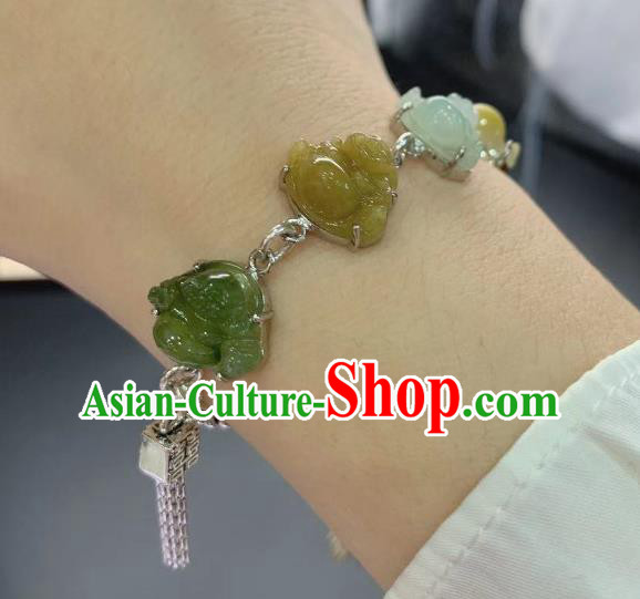 Handmade Chinese Jadeite Buddha Wristlet Accessories National Silver Bracelet