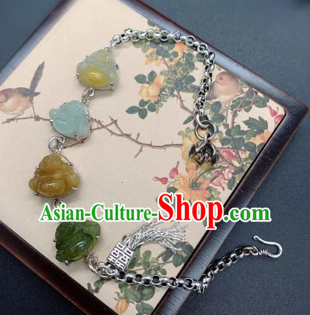 Handmade Chinese Jadeite Buddha Wristlet Accessories National Silver Bracelet