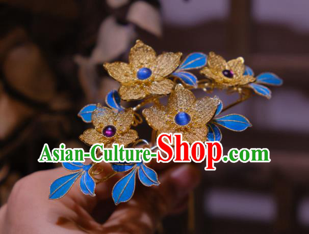 Chinese Traditional Filigree Flowers Hair Crown Hair Jewelry Ancient Qing Dynasty Empress Hairpin