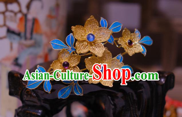 Chinese Traditional Filigree Flowers Hair Crown Hair Jewelry Ancient Qing Dynasty Empress Hairpin