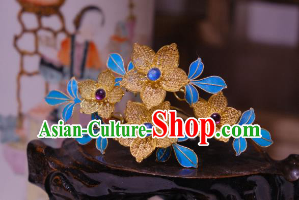 Chinese Traditional Filigree Flowers Hair Crown Hair Jewelry Ancient Qing Dynasty Empress Hairpin
