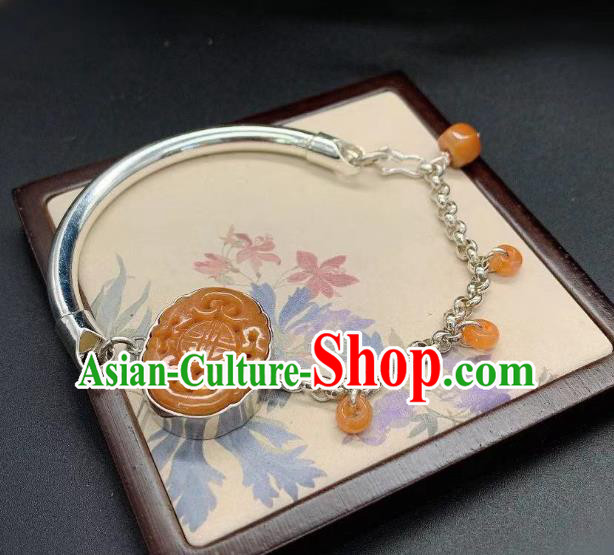 Handmade Chinese Wedding Silver Wristlet Accessories National Agate Carving Bracelet