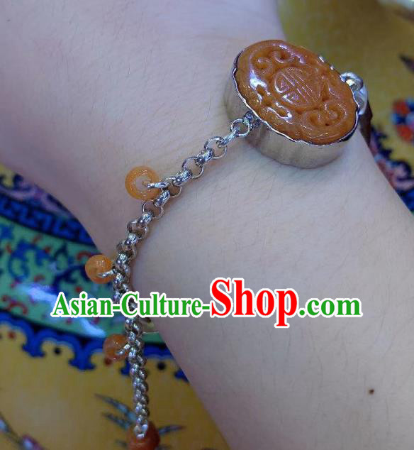 Handmade Chinese Wedding Silver Wristlet Accessories National Agate Carving Bracelet