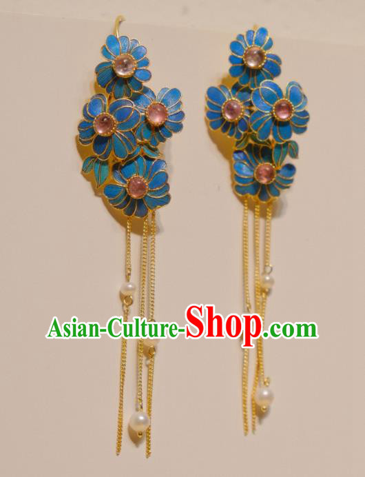 Chinese Traditional Tourmaline Earrings Culture Jewelry Cheongsam Pearls Tassel Ear Accessories
