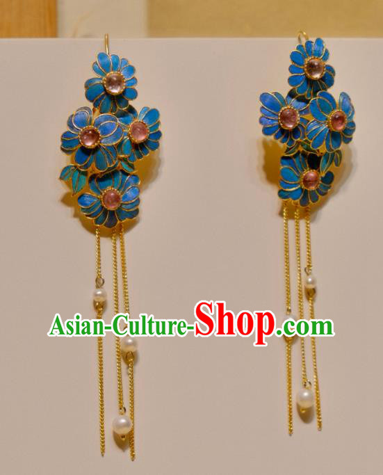 Chinese Traditional Tourmaline Earrings Culture Jewelry Cheongsam Pearls Tassel Ear Accessories