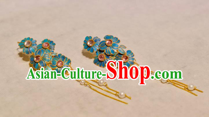 Chinese Traditional Tourmaline Earrings Culture Jewelry Cheongsam Pearls Tassel Ear Accessories