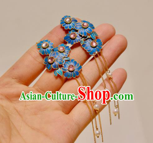 Chinese Traditional Tourmaline Earrings Culture Jewelry Cheongsam Pearls Tassel Ear Accessories