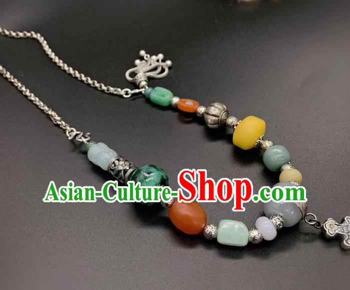 Handmade Chinese National Jadeite Necklace Wedding Silver Necklet Accessories