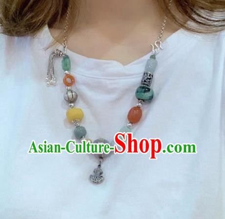 Handmade Chinese National Jadeite Necklace Wedding Silver Necklet Accessories