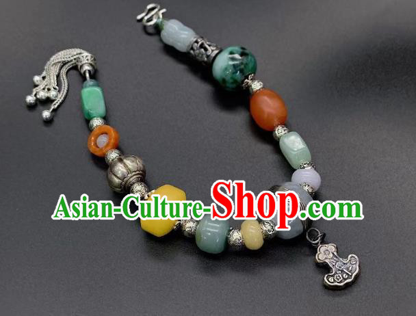 Handmade Chinese National Jadeite Necklace Wedding Silver Necklet Accessories