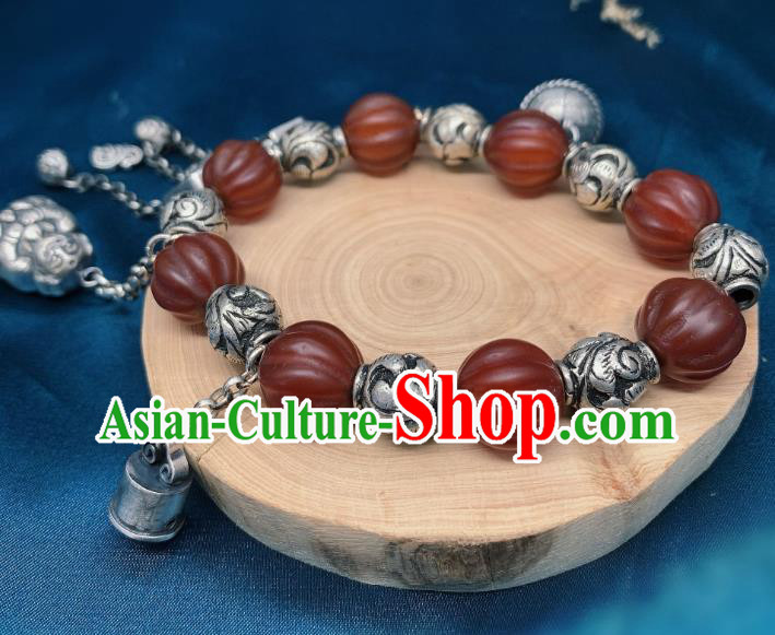 Handmade Chinese Silver Carving Bracelet National Agate Wristlet Wedding Accessories