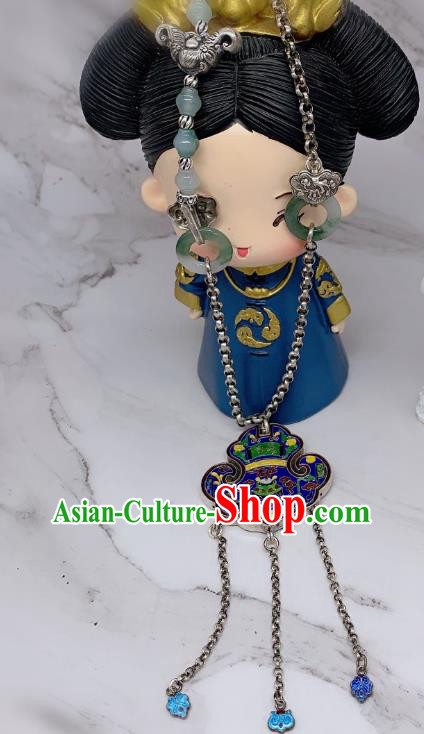 Handmade Chinese Wedding Blueing Necklace National Silver Tassel Necklet Accessories