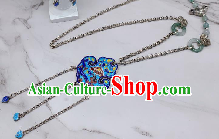 Handmade Chinese Wedding Blueing Necklace National Silver Tassel Necklet Accessories