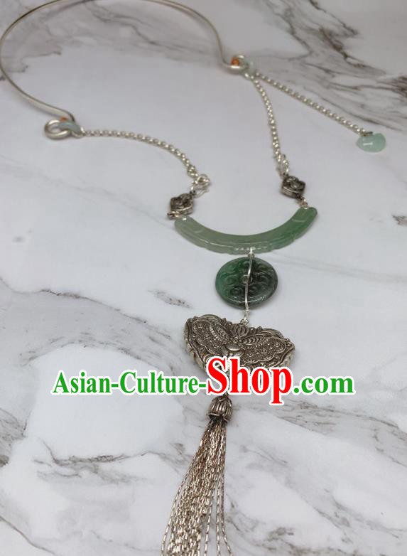 Handmade Chinese Wedding Silver Butterfly Tassel Necklace Pendant National Jadeite Necklet Accessories