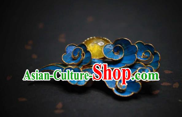 China Traditional Cheongsam Topaz Breastpin Jewelry Handmade Blueing Cloud Brooch Accessories