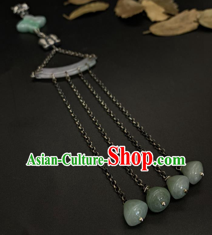 Handmade Chinese Jade Tassel Brooch Accessories National Silver Pendant