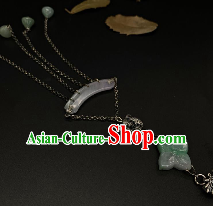 Handmade Chinese Jade Tassel Brooch Accessories National Silver Pendant