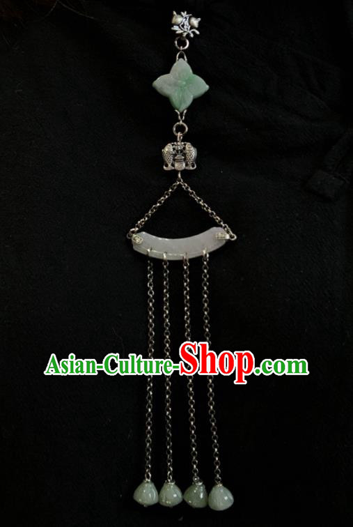 Handmade Chinese Jade Tassel Brooch Accessories National Silver Pendant