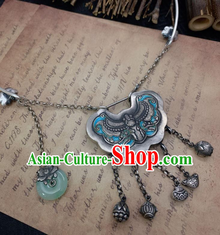 Handmade Chinese Blueing Longevity Lock Necklace Accessories National Silver Necklet Pendant