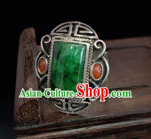 Chinese Handmade Jadeite Ring National Silver Jewelry Circlet