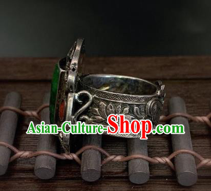 Chinese Handmade Jadeite Ring National Silver Jewelry Circlet