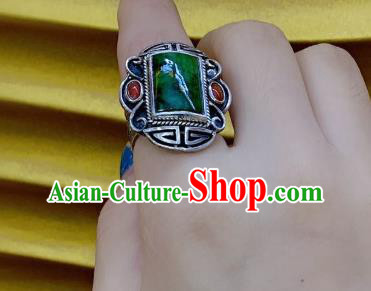 Chinese Handmade Jadeite Ring National Silver Jewelry Circlet
