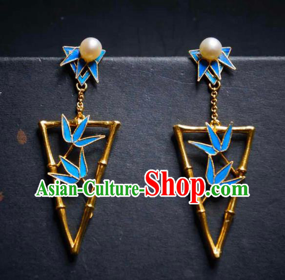 Handmade Chinese Cheongsam Bamboo Leaf Ear Accessories Traditional Culture Jewelry Earrings