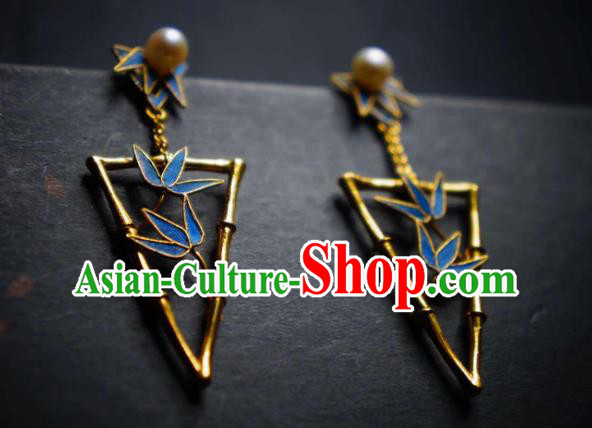 Handmade Chinese Cheongsam Bamboo Leaf Ear Accessories Traditional Culture Jewelry Earrings