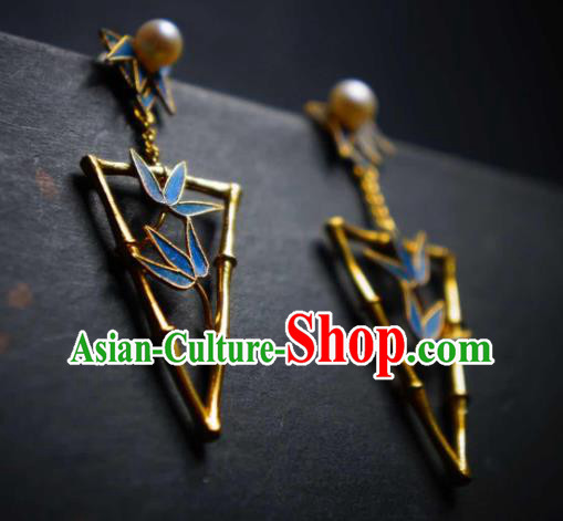 Handmade Chinese Cheongsam Bamboo Leaf Ear Accessories Traditional Culture Jewelry Earrings