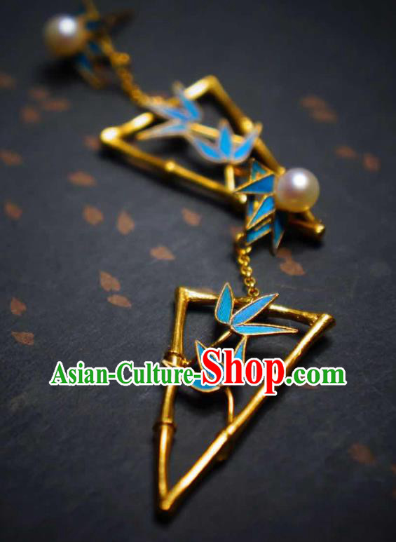 Handmade Chinese Cheongsam Bamboo Leaf Ear Accessories Traditional Culture Jewelry Earrings