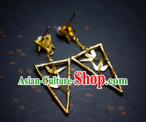 Handmade Chinese Cheongsam Bamboo Leaf Ear Accessories Traditional Culture Jewelry Earrings