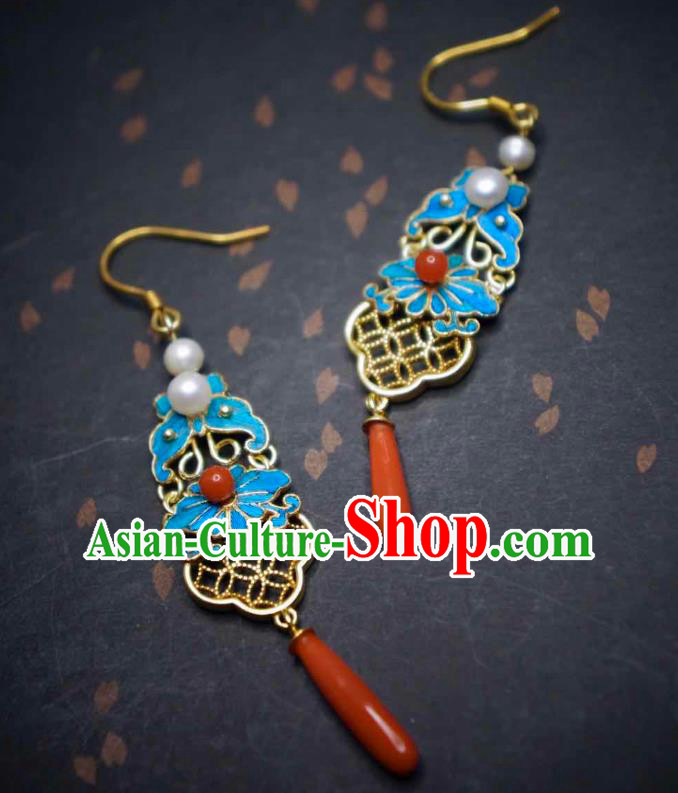 Handmade Chinese Cheongsam Butterfly Ear Accessories Traditional Culture Jewelry Agate Pearls Earrings