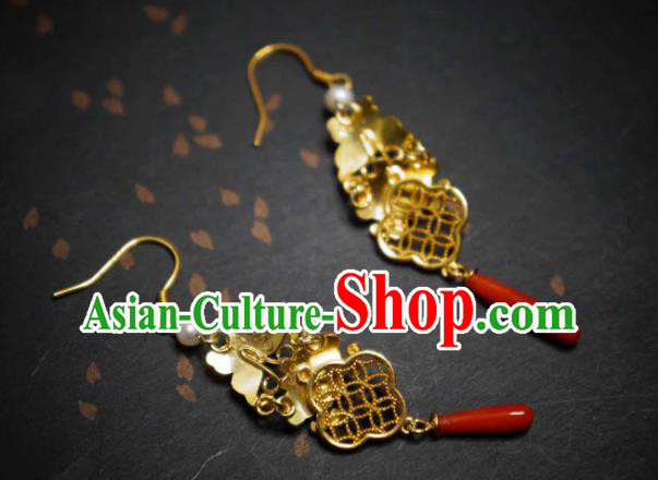 Handmade Chinese Cheongsam Butterfly Ear Accessories Traditional Culture Jewelry Agate Pearls Earrings