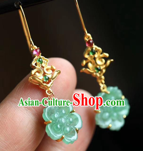 China Traditional Golden Ear Accessories Classical Cheongsam Jade Plum Blossom Earrings