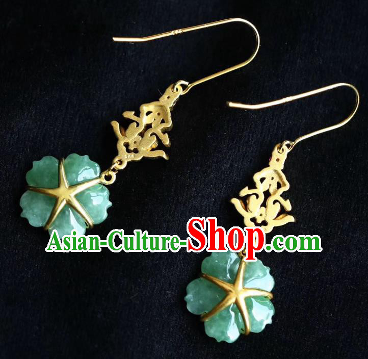China Traditional Golden Ear Accessories Classical Cheongsam Jade Plum Blossom Earrings