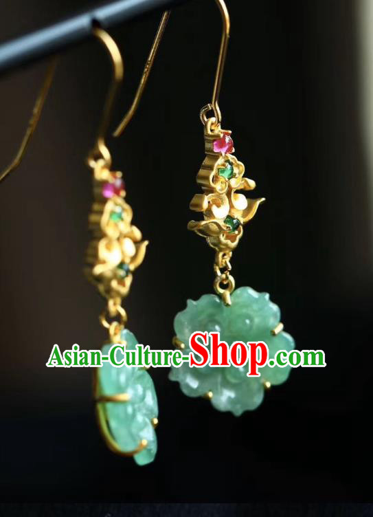 China Traditional Golden Ear Accessories Classical Cheongsam Jade Plum Blossom Earrings