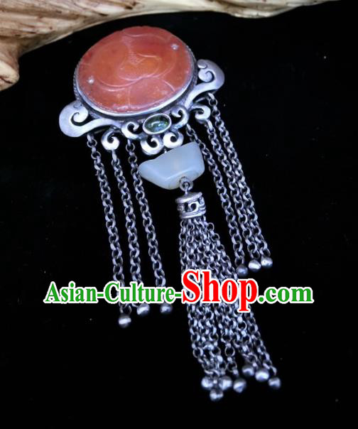 Handmade Chinese Jade Ingot Necklace Accessories National Agate Carving Lotus Necklet Pendant