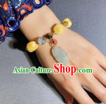 Handmade Chinese Jadeite Bracelet Traditional Beeswax Wristlet Accessories