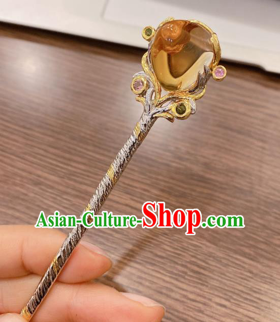 China Traditional Silver Hair Accessories Classical Cheongsam Topaz Hairpin