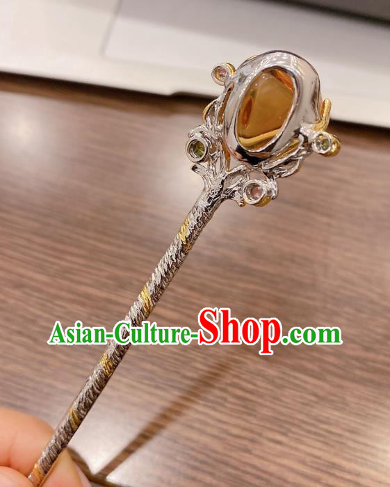 China Traditional Silver Hair Accessories Classical Cheongsam Topaz Hairpin