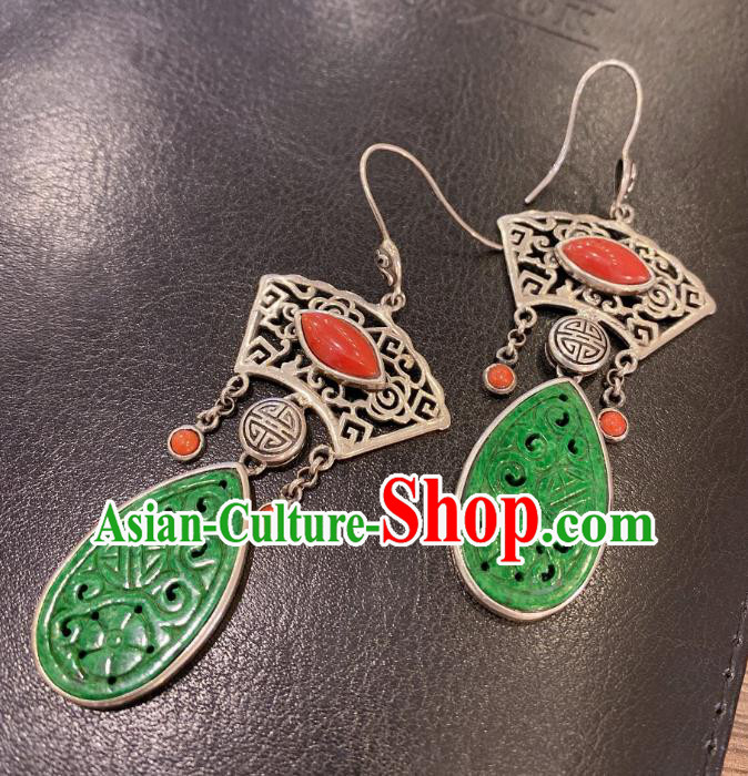 China Traditional Ear Accessories Classical Cheongsam Jadeite Earrings