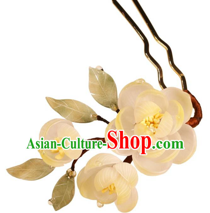 China Classical Yellow Flowers Hairpin Traditional Hanfu Hair Stick Hair Accessories