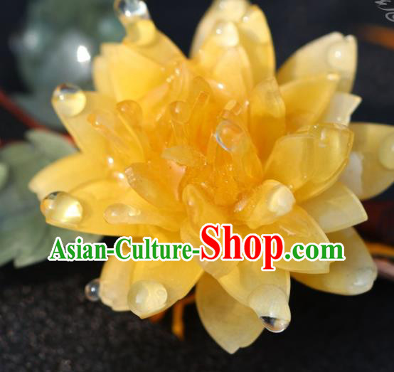 China Classical Ming Dynasty Hairpin Traditional Hair Accessories Hanfu Yellow Peony Hair Stick
