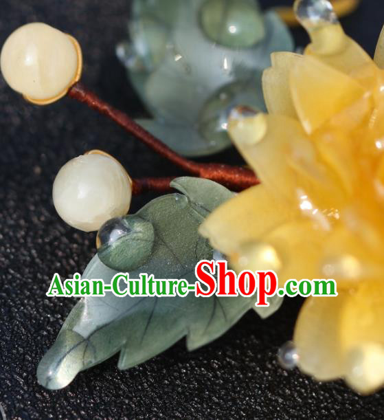 China Classical Ming Dynasty Hairpin Traditional Hair Accessories Hanfu Yellow Peony Hair Stick