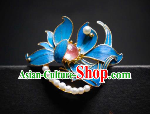China Traditional Cheongsam Orchids Breastpin Jewelry Handmade Pearls Brooch Tourmaline Accessories