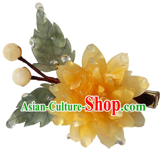 China Classical Ming Dynasty Hairpin Traditional Hair Accessories Hanfu Yellow Peony Hair Stick