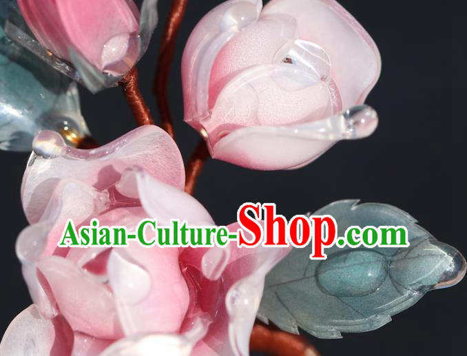 China Hanfu Pink Flowers Hair Stick Classical Ming Dynasty Hairpin Traditional Hair Accessories