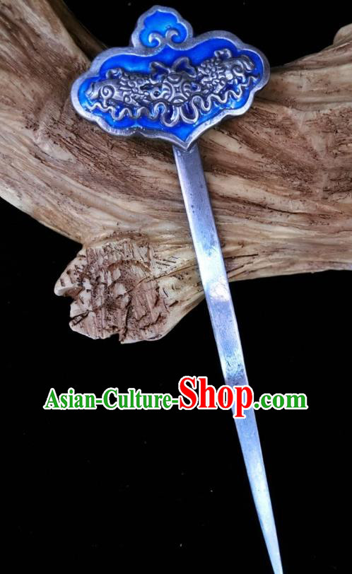 China Traditional Hair Accessories Classical Silver Carving Bat Hairpin Handmade Blueing Hair Stick