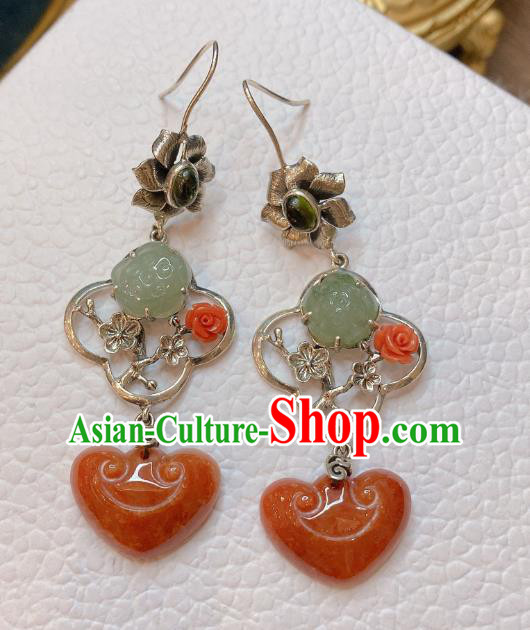 China Traditional Agate Ear Accessories Classical Cheongsam Silver Plum Blossom Earrings