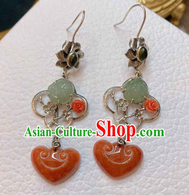 China Traditional Agate Ear Accessories Classical Cheongsam Silver Plum Blossom Earrings